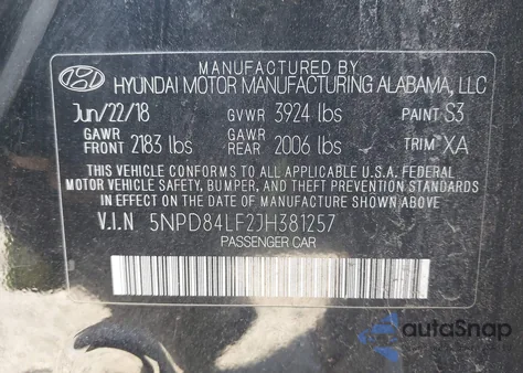 2018 Hyundai Elantra Value Edition z USA, uszkodzony, nr VIN 5NPD84LF2JH381257